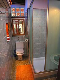 Das separate Badezimmer mit Dusche und WC ist sehr individuell und wie der Rest des Hauses, in bester Qualität ausgestattet.